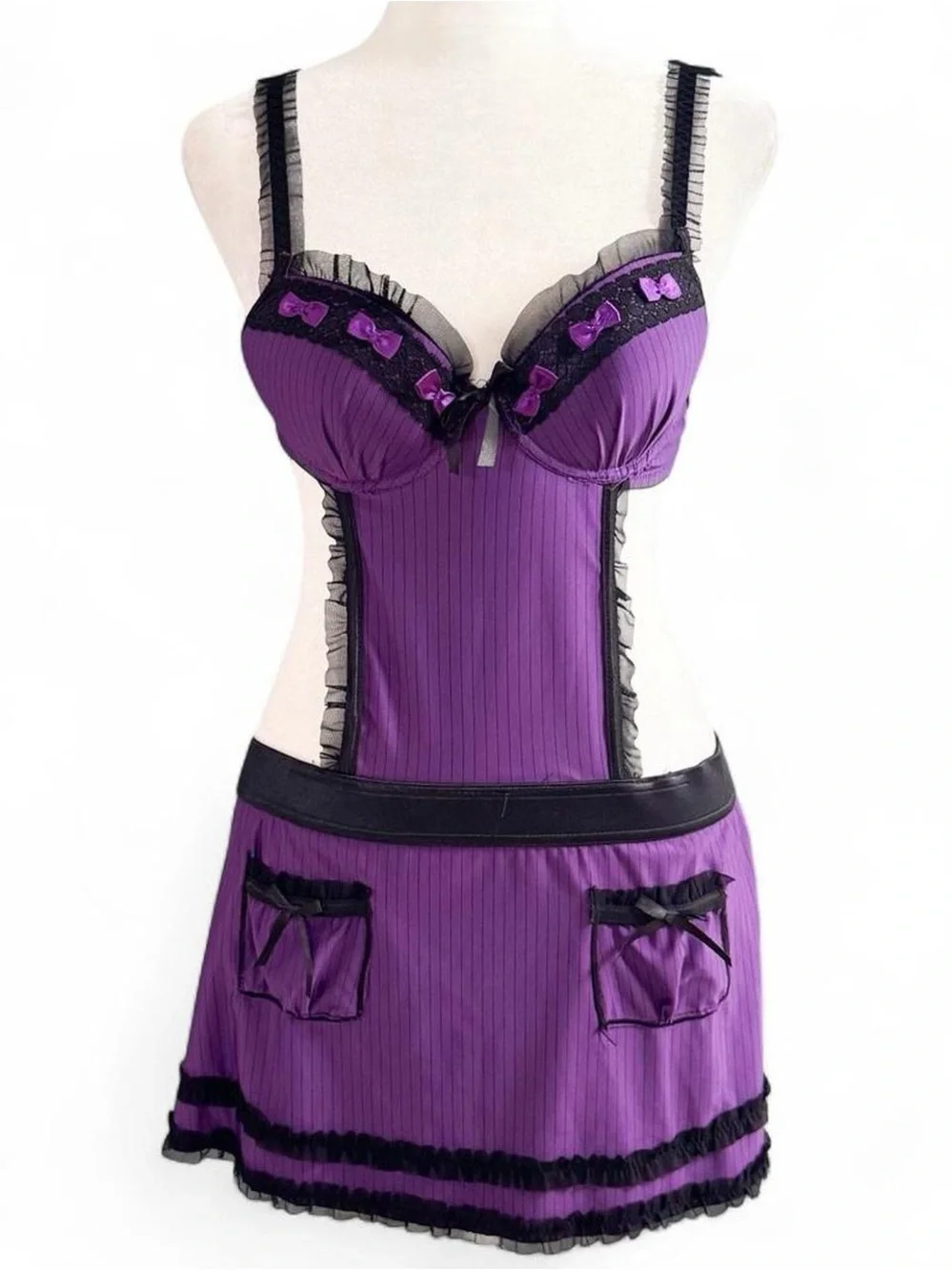Native Intimates Purple & Black Lingerie Chemise Babydoll 34B Y2K